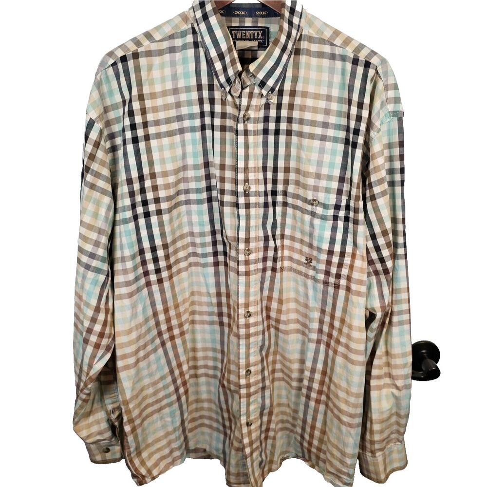 Vintage TWENTYX 20X Wrangler Jeans Co. Mens Button Down Large Long Sleeve Plaid